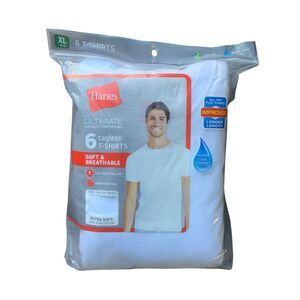 Hanes Ultimate Mens 6 Lay Flat Crew Tagless TShirts Odor Control Cool ComfortXL